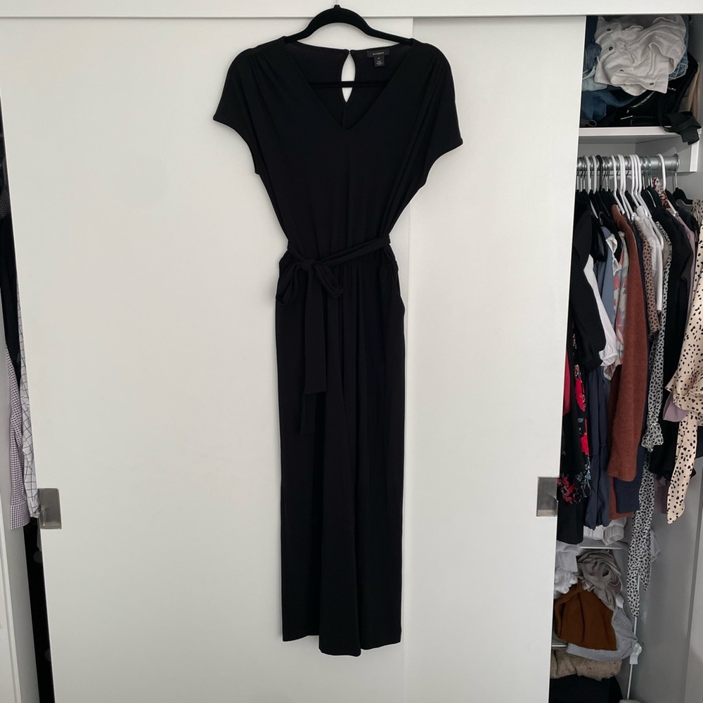 Black wide-leg jumpsuit with tie waist